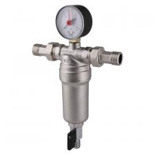 Фильтр с манометром со сгонами Tiemme 1/2, с латунной колбой, промывной
