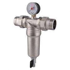 Фильтр с манометром со сгонами Tiemme 1 1/4, с латунной колбой, промывной