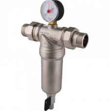 Фильтр с манометром со сгонами Tiemme 1, с латунной колбой, промывной