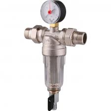 Фильтр с манометром со сгонами Tiemme 3/4, с прозрачной пластиковой колбой, промывной